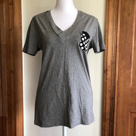 DOLCE & GABBANA V Neck Stud Polka Dot Pocket Gray Cotton Short Sleeve Te… - Picture 1 of 17